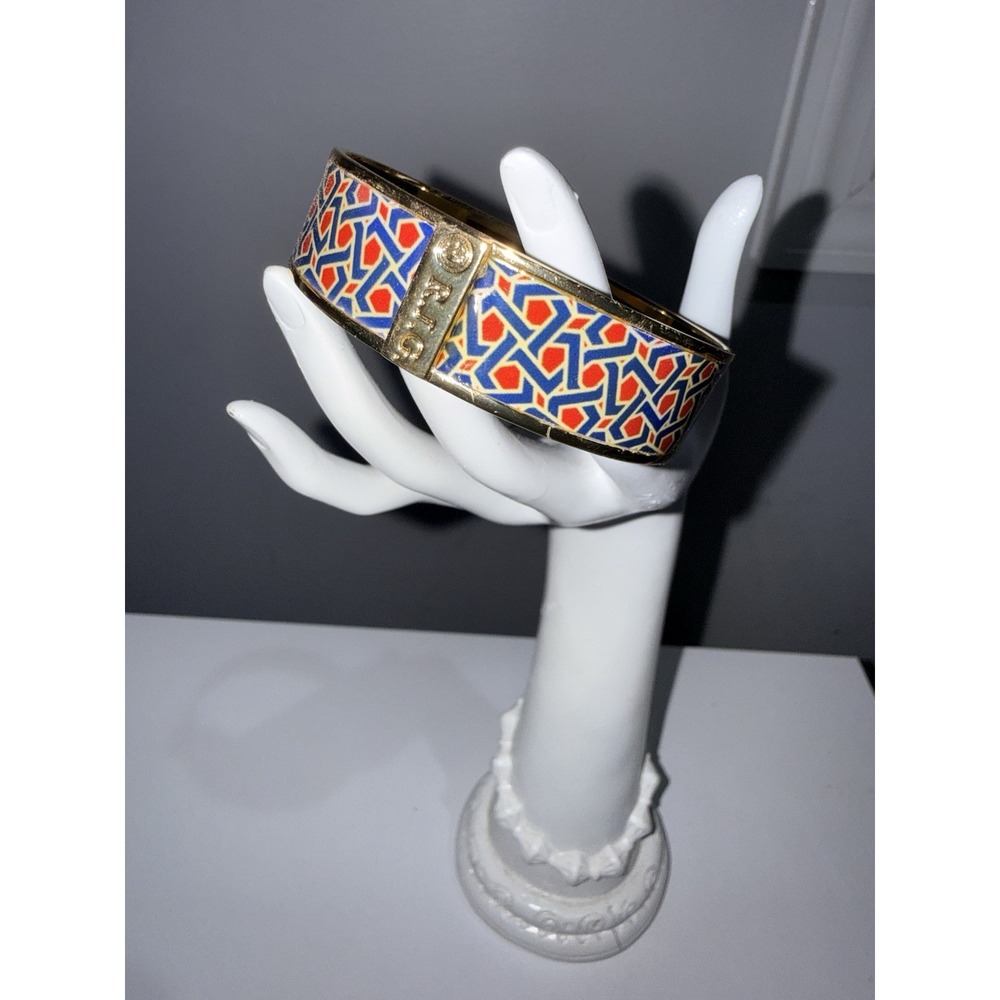 R J Graziano RARE Signed Fabric Label‎ Bracelet Bangle BLUE RED GOLD 8"